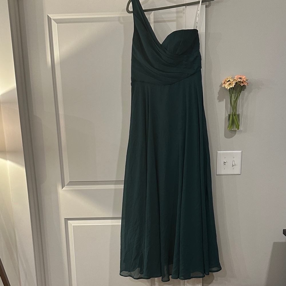 David’s Bridal Dark Green One-Shoulder Dress, Size 12